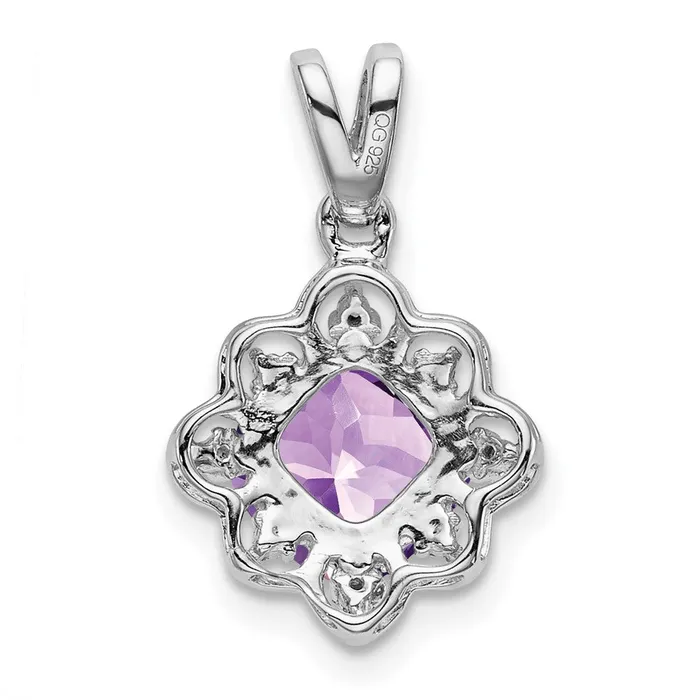 14k White Gold Amethyst and Diamond Scalloped Pendant TreasureFineJewelers Necklaces
