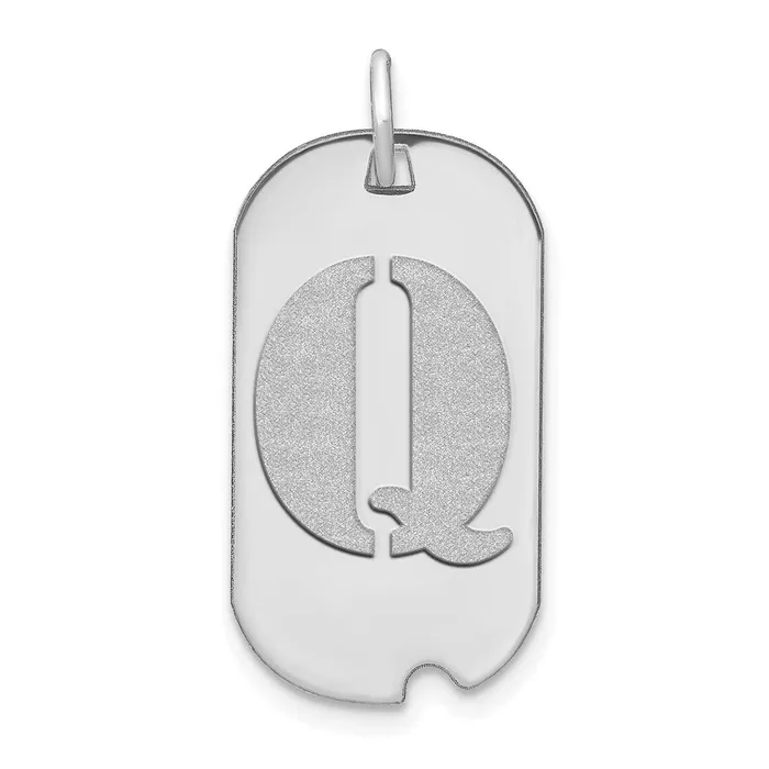 14k White Gold Polished Letter Q Initial Dog Tag Pendant TreasureFineJewelers Necklaces
