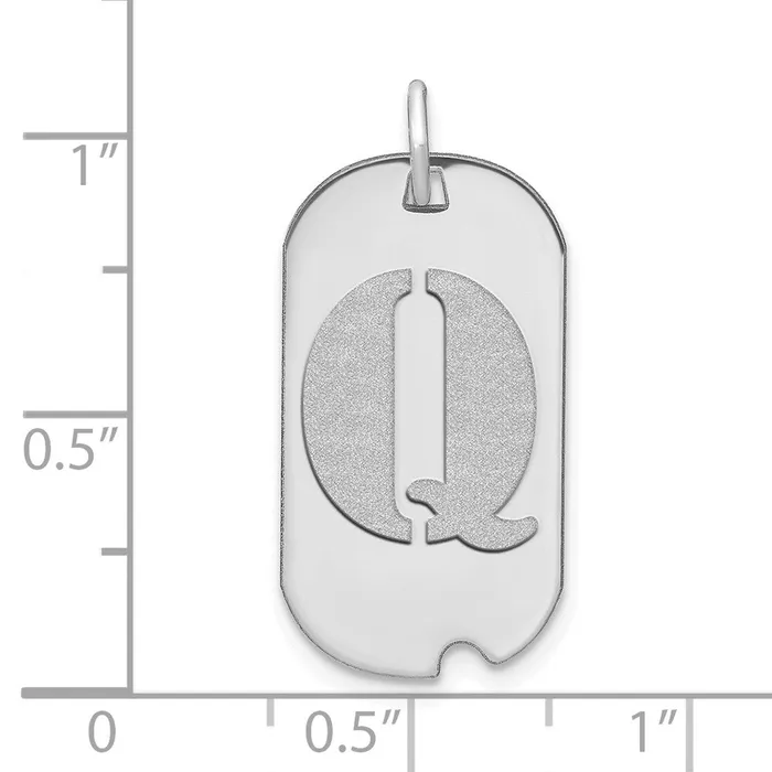 14k White Gold Polished Letter Q Initial Dog Tag Pendant TreasureFineJewelers Necklaces