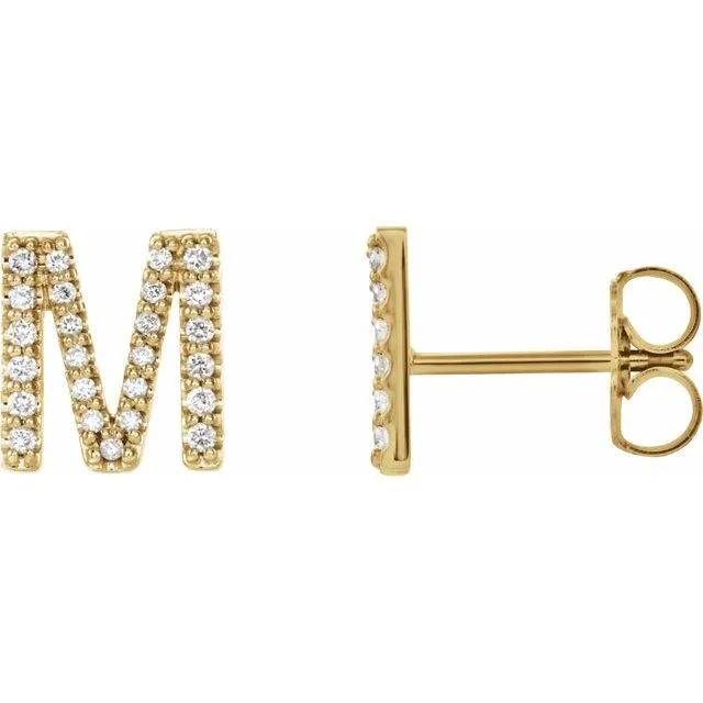 14K Yellow 08 CTW Diamond Single Initial M Earring TreasureFineJewelers Earrings 14K Yellow 08 CTW Diamond Single Initial M Earring TreasureFineJewelers Earrings