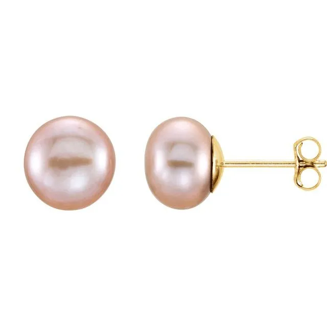 14K Yellow Gold 78 mm Cultured Pink Freshwater Pearl Earrings TreasureFineJewelers Earrings