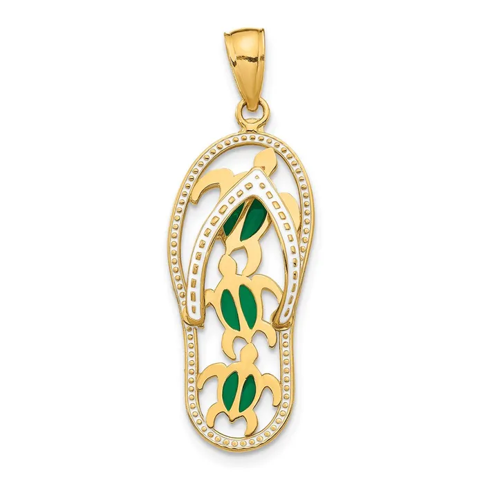 14k Yellow Gold Enamel Cutout Flip Flop w Sea Turtles Pendant TreasureFineJewelers Necklaces 14k Yellow Gold Enamel Cutout Flip Flop w Sea Turtles Pendant TreasureFineJewelers Necklaces