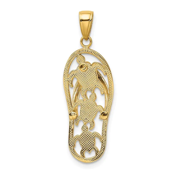 14k Yellow Gold Enamel Cutout Flip Flop w Sea Turtles Pendant TreasureFineJewelers Necklaces