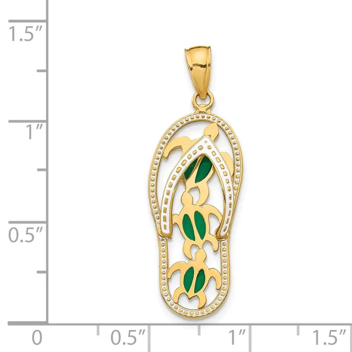 14k Yellow Gold Enamel Cutout Flip Flop w Sea Turtles Pendant TreasureFineJewelers Necklaces