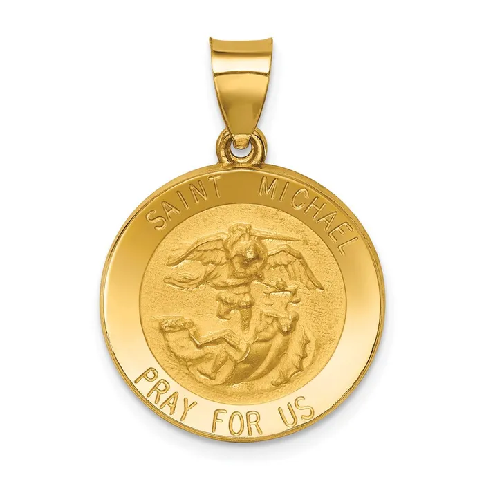 14k Yellow Gold Polished and Satin St Michael Medal Hollow Pendant TreasureFineJewelers Necklaces 14k Yellow Gold Polished and Satin St Michael Medal Hollow Pendant TreasureFineJewelers Necklaces