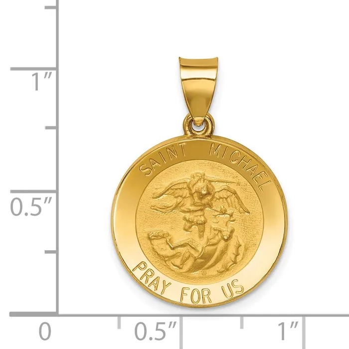 14k Yellow Gold Polished and Satin St Michael Medal Hollow Pendant TreasureFineJewelers Necklaces