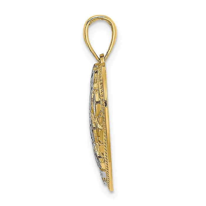 14k Yellow Gold Rhodium wRhodium Diamondcut Leaves In Heart Charm TreasureFineJewelers Charm Necklaces