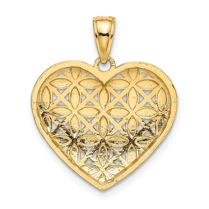 14k Yellow Gold Rhodium wRhodium Diamondcut Leaves In Heart Charm TreasureFineJewelers Charm Necklaces