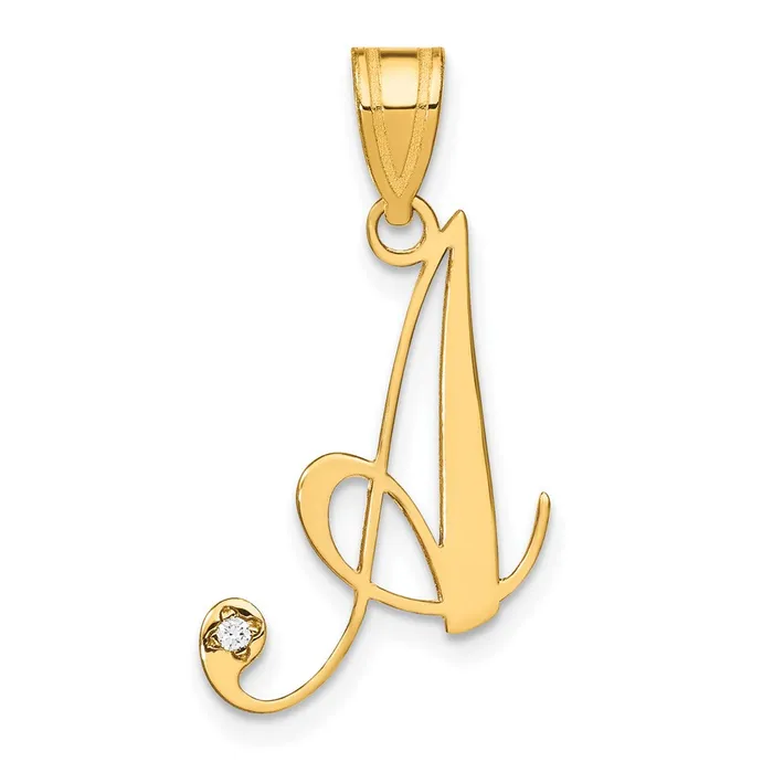 14k Yellow Gold Script Letter A Initial Pendant with Diamond TreasureFineJewelers Necklaces 14k Yellow Gold Script Letter A Initial Pendant with Diamond TreasureFineJewelers Necklaces