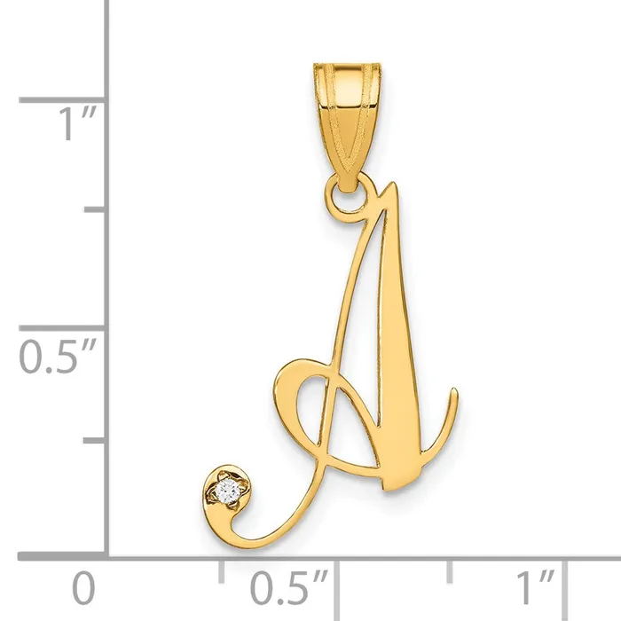 14k Yellow Gold Script Letter A Initial Pendant with Diamond TreasureFineJewelers Necklaces