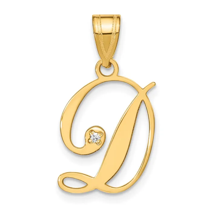 14k Yellow Gold Script Letter D Initial Pendant with Diamond TreasureFineJewelers Necklaces 14k Yellow Gold Script Letter D Initial Pendant with Diamond TreasureFineJewelers Necklaces