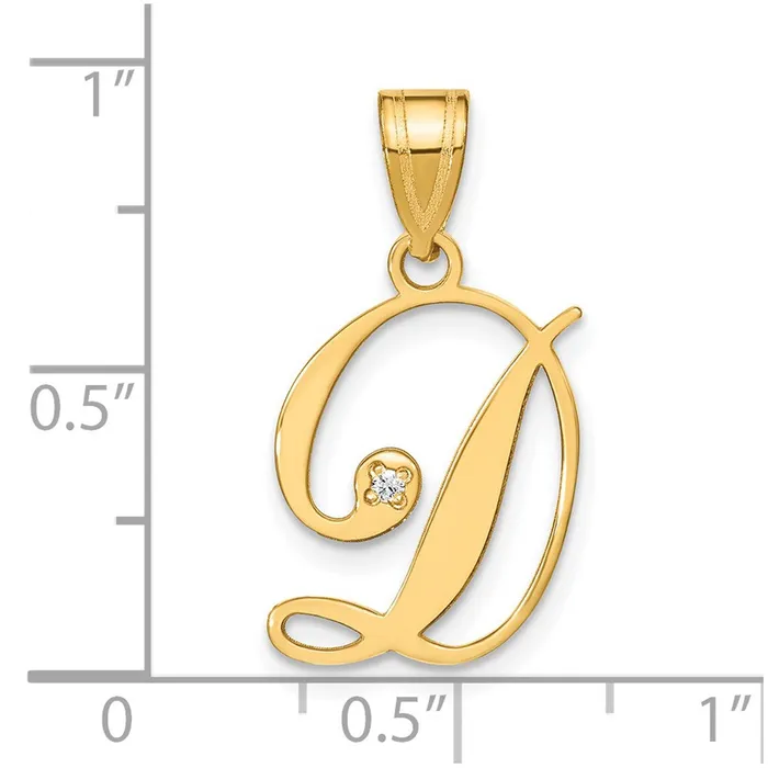 14k Yellow Gold Script Letter D Initial Pendant with Diamond TreasureFineJewelers Necklaces