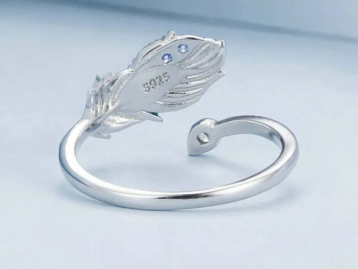925 Silver Summer Colorful Feather Ring Trendolla Jewelry Rings
