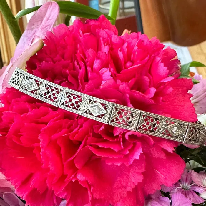 Bracelets ONeills Estate Jewelry 10 Karat White Gold Art Deco Filigree Bracelet 54000173 Bracelets ONeills Estate Jewelry 10 Karat White Gold Art Deco Filigree Bracelet 54000173