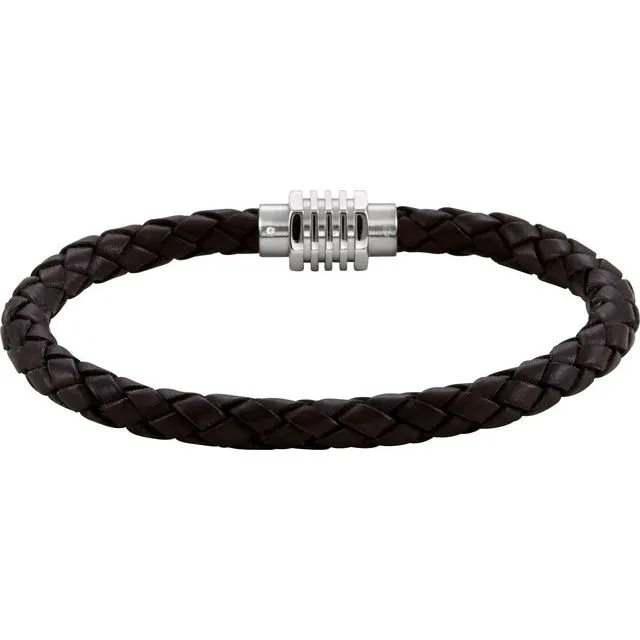 Bracelets Stainless Steel Black Braided Leather 9 Bracelet with Magnetic Clasp TreasureFineJewelers Bracelets Stainless Steel Black Braided Leather 9 Bracelet with Magnetic Clasp TreasureFineJewelers