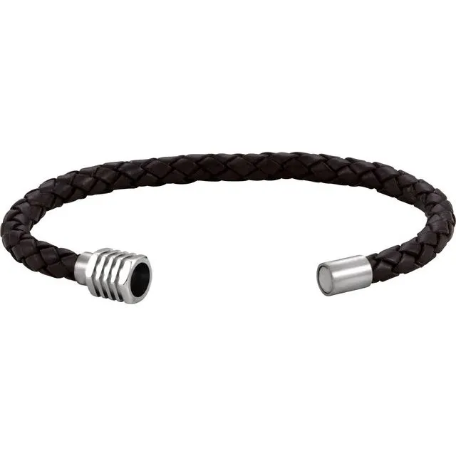 Bracelets Stainless Steel Black Braided Leather 9 Bracelet with Magnetic Clasp TreasureFineJewelers