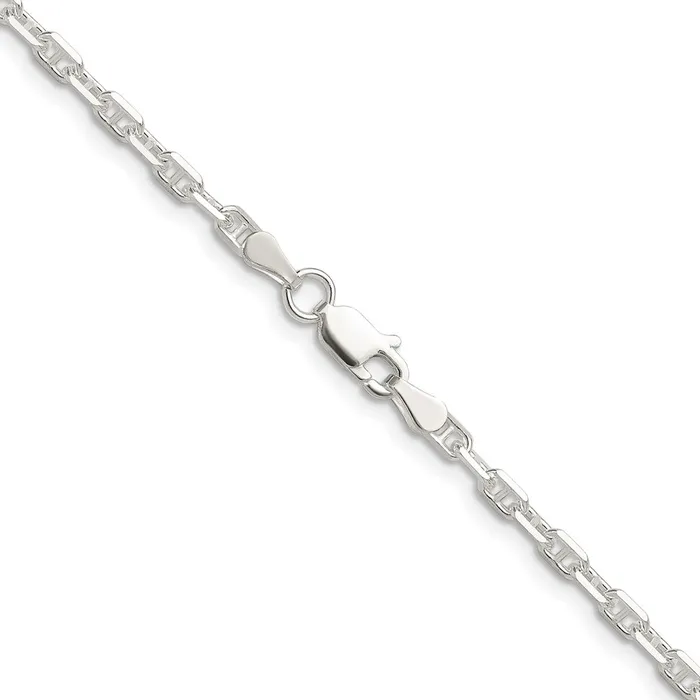 Bracelets Sterling Silver Polished and Dimondcut 3mm Marine Link Chain Bracelet TreasureFineJewelers
