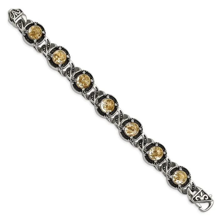 Bracelets TreasureFineJewelers Chisel Stainless Steel Antiqued and Polished with Gold Tin Epoxy Resin 9 inch Link Bracelet