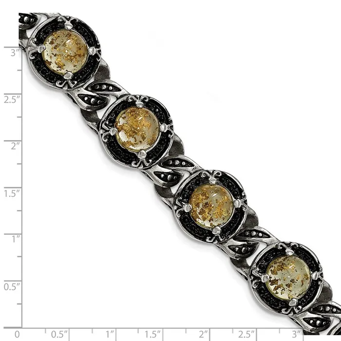 Bracelets TreasureFineJewelers Chisel Stainless Steel Antiqued and Polished with Gold Tin Epoxy Resin 9 inch Link Bracelet
