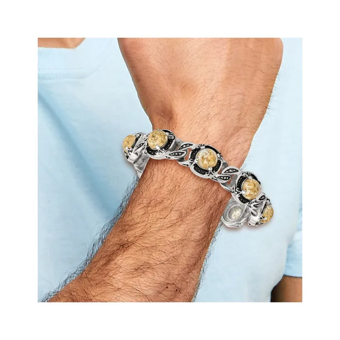 Bracelets TreasureFineJewelers Chisel Stainless Steel Antiqued and Polished with Gold Tin Epoxy Resin 9 inch Link Bracelet