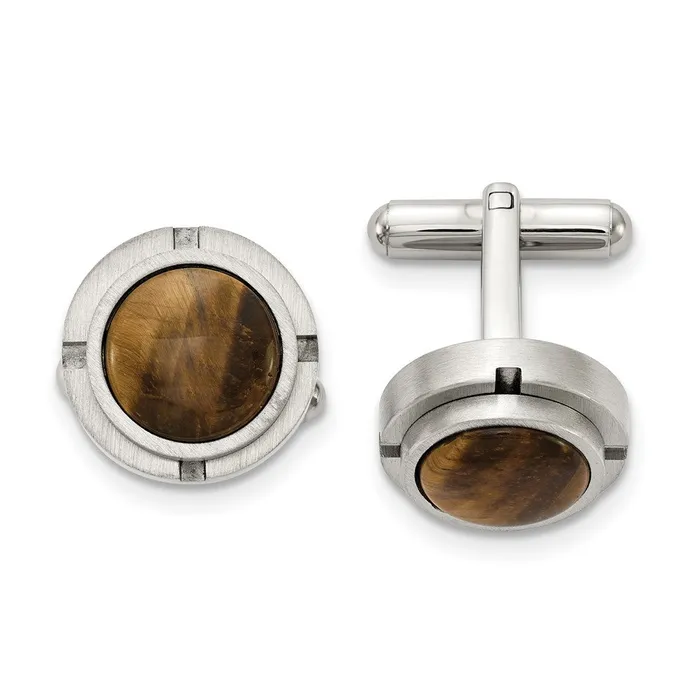 Bracelets TreasureFineJewelers Chisel Stainless Steel Brushed and Polished with Tigers Eye Circle Cufflinks Bracelets TreasureFineJewelers Chisel Stainless Steel Brushed and Polished with Tigers Eye Circle Cufflinks