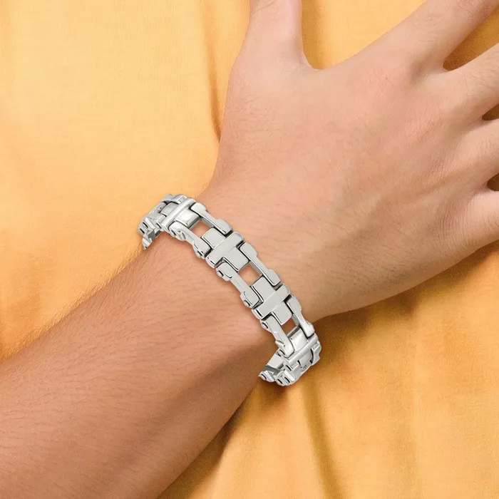 Bracelets TreasureFineJewelers Chisel Stainless Steel Polished 85 inch Open Corss Link Bracelet