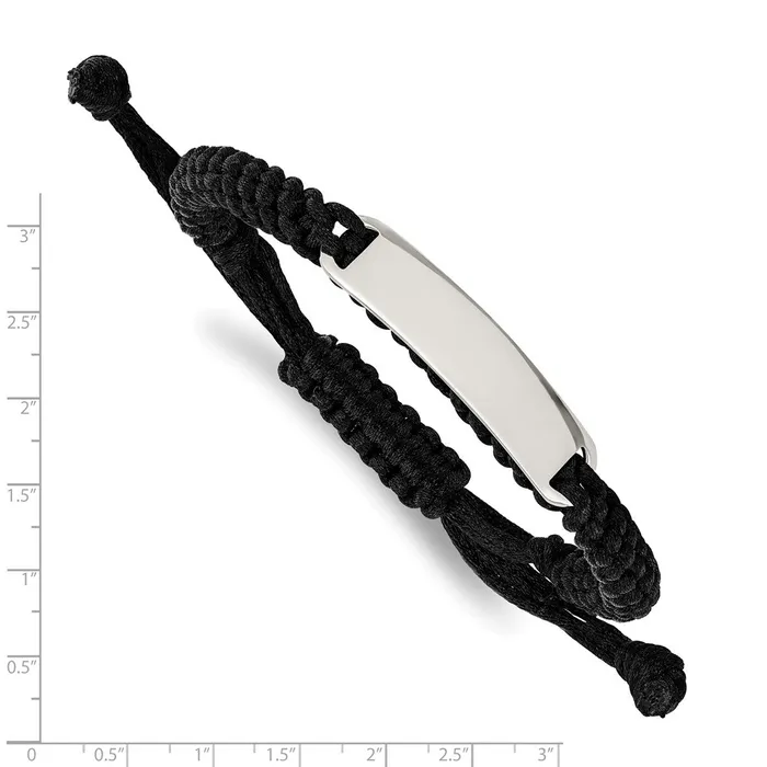 Bracelets TreasureFineJewelers Chisel Stainless Steel Polished Black Fabric Adjustable ID Bracelet