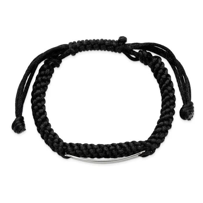 Bracelets TreasureFineJewelers Chisel Stainless Steel Polished Black Fabric Adjustable ID Bracelet