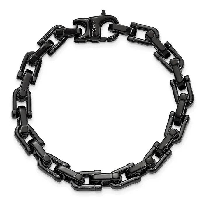 Bracelets TreasureFineJewelers Chisel Stainless Steel Polished Black IPplated 85 inch Fancy Link Bracelet