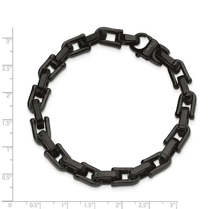 Bracelets TreasureFineJewelers Chisel Stainless Steel Polished Black IPplated 85 inch Fancy Link Bracelet