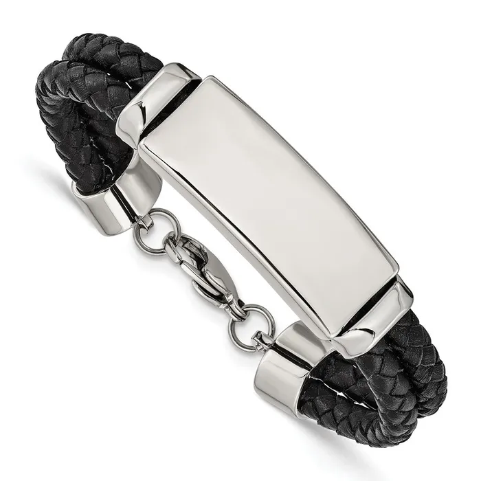 Bracelets TreasureFineJewelers Chisel Stainless Steel Polished Black Woven Leather Multi Strand 825 inch ID Bracelet Bracelets TreasureFineJewelers Chisel Stainless Steel Polished Black Woven Leather Multi Strand 825 inch ID Bracelet
