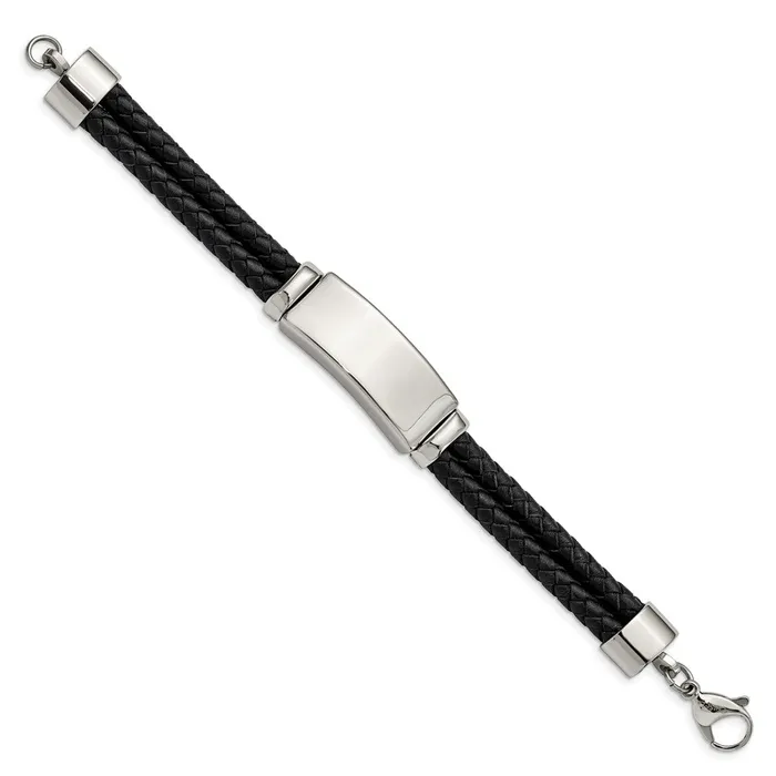 Bracelets TreasureFineJewelers Chisel Stainless Steel Polished Black Woven Leather Multi Strand 825 inch ID Bracelet