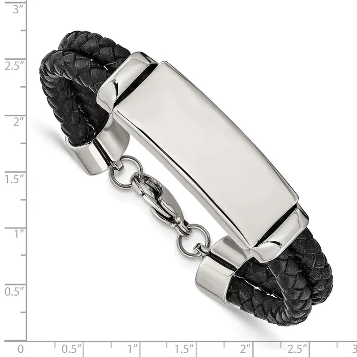 Bracelets TreasureFineJewelers Chisel Stainless Steel Polished Black Woven Leather Multi Strand 825 inch ID Bracelet