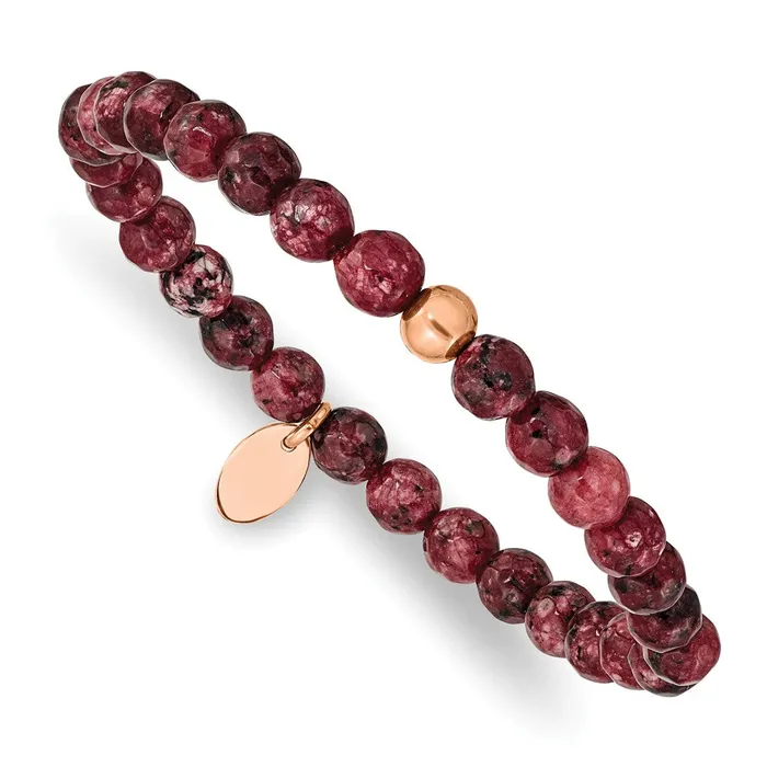 Bracelets TreasureFineJewelers Chisel Stainless Steel Polished Rose IPplated 6mm Red Jade Beaded Stretch Bracelet Bracelets TreasureFineJewelers Chisel Stainless Steel Polished Rose IPplated 6mm Red Jade Beaded Stretch Bracelet
