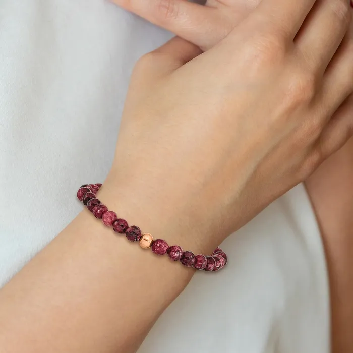 Bracelets TreasureFineJewelers Chisel Stainless Steel Polished Rose IPplated 6mm Red Jade Beaded Stretch Bracelet