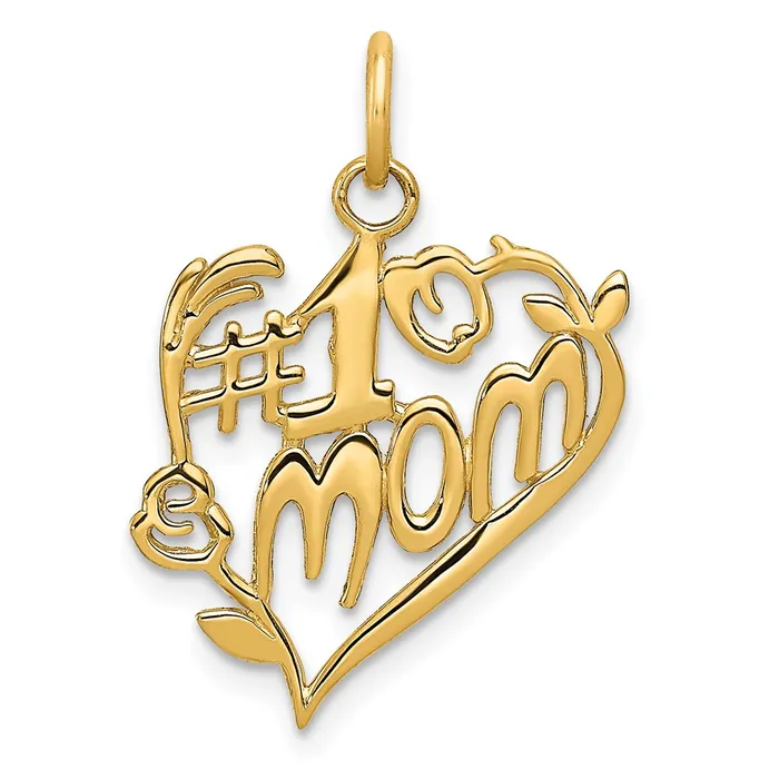 Charm Necklaces 14k 1 Mom Heart Charm TreasureFineJewelers