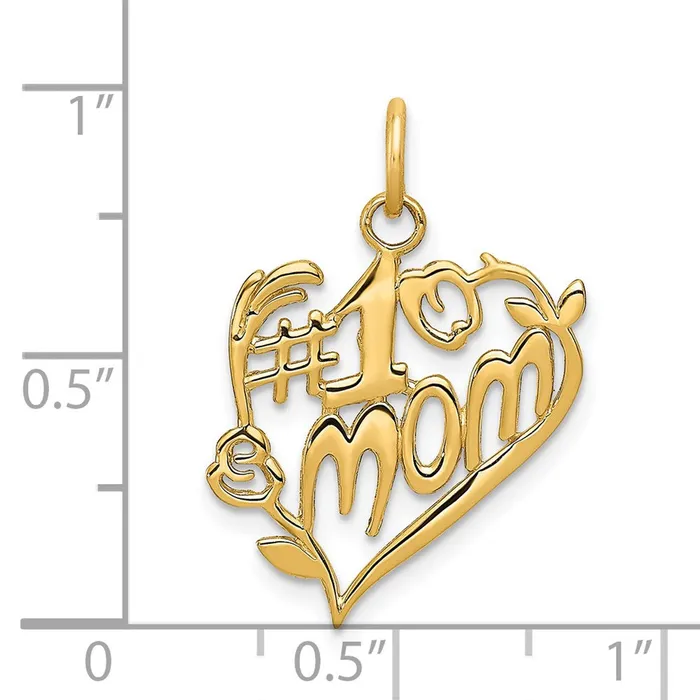 Charm Necklaces 14k 1 Mom Heart Charm TreasureFineJewelers