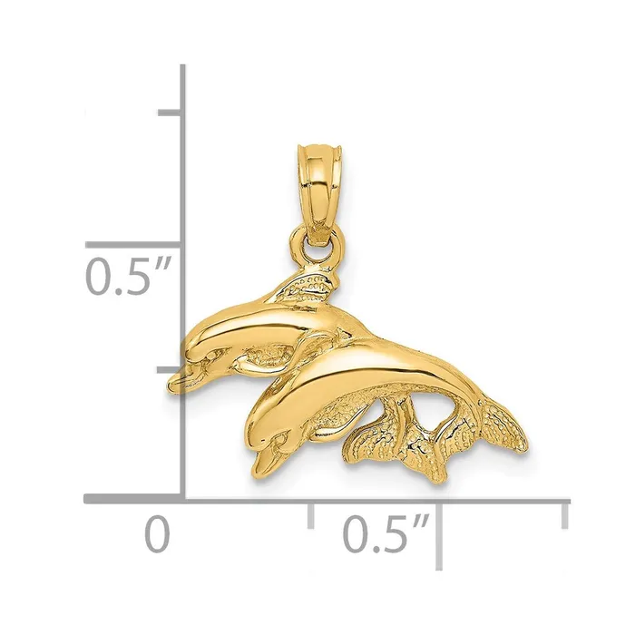 Charm Necklaces 14K 2D Polished Double Dolphins Jumping Left Charm TreasureFineJewelers