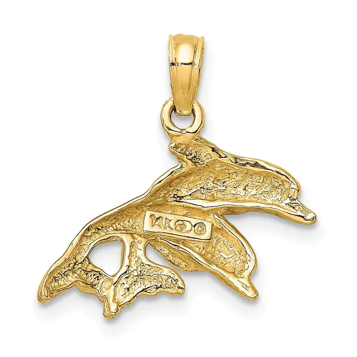 Charm Necklaces 14K 2D Polished Double Dolphins Jumping Left Charm TreasureFineJewelers