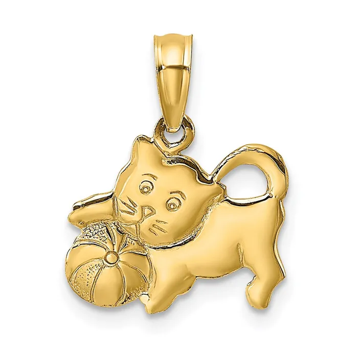 Charm Necklaces 14K 3D Polished Kitten Charm TreasureFineJewelers
