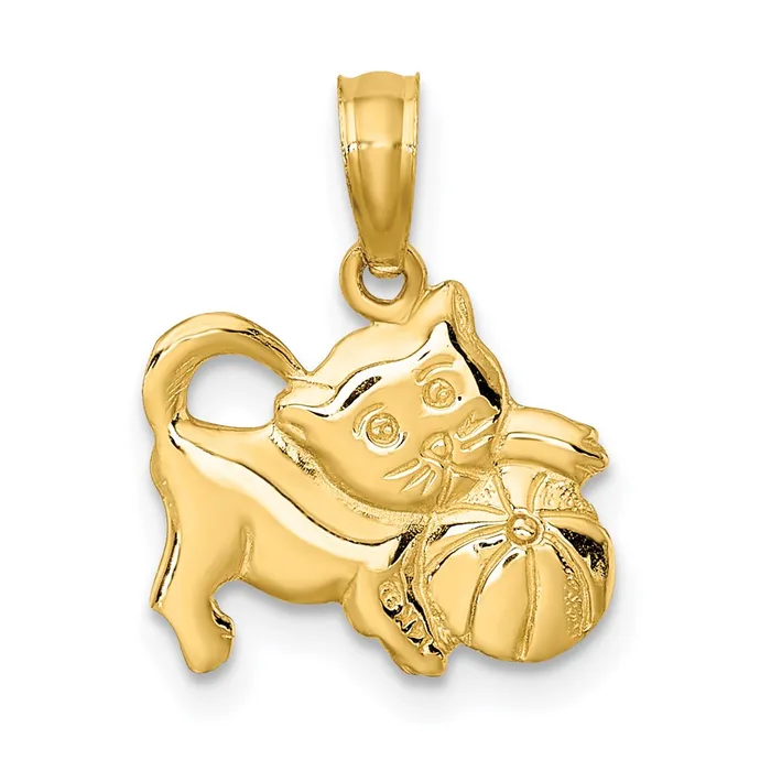 Charm Necklaces 14K 3D Polished Kitten Charm TreasureFineJewelers