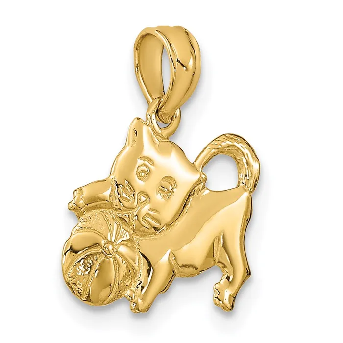 Charm Necklaces 14K 3D Polished Kitten Charm TreasureFineJewelers
