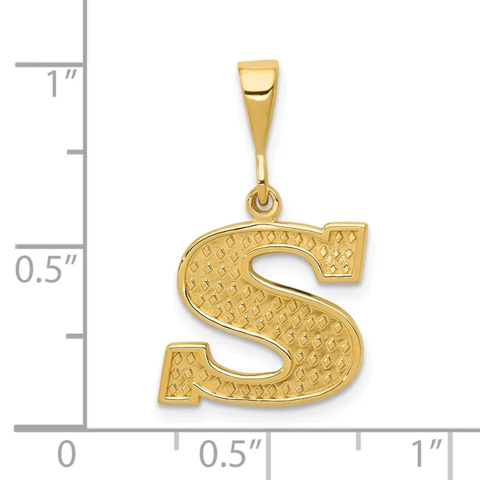 Charm Necklaces 14k Yellow Gold Textured Initial S Charm TreasureFineJewelers