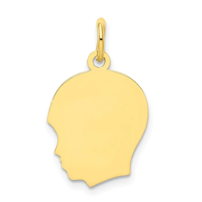 Charm Necklaces TreasureFineJewelers 10K Plain Medium 013 Gauge Facing Left Engravable Boy Head Charm Charm Necklaces TreasureFineJewelers 10K Plain Medium 013 Gauge Facing Left Engravable Boy Head Charm