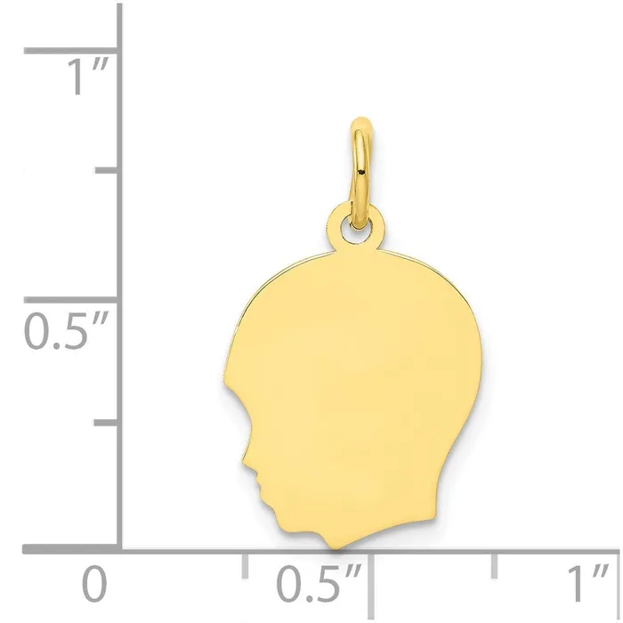 Charm Necklaces TreasureFineJewelers 10K Plain Medium 013 Gauge Facing Left Engravable Boy Head Charm
