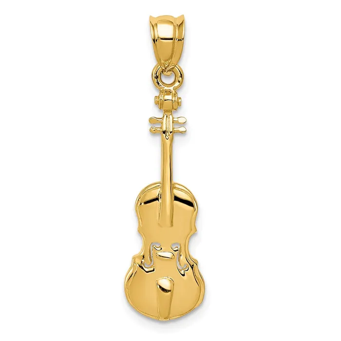 Charm Necklaces TreasureFineJewelers 14k 2D Violin Charm