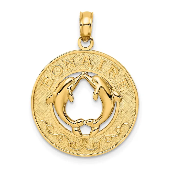 Charm Necklaces TreasureFineJewelers 14K BONAIRE Circle w Dolphins Charm