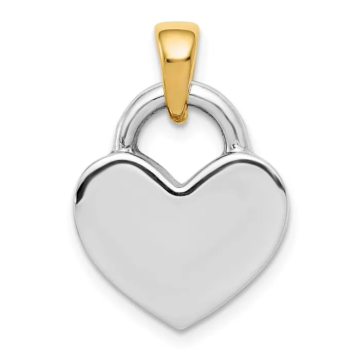 Charm Necklaces TreasureFineJewelers 14k Rhodium Hollow Polished 3D Reversible Heart Charm