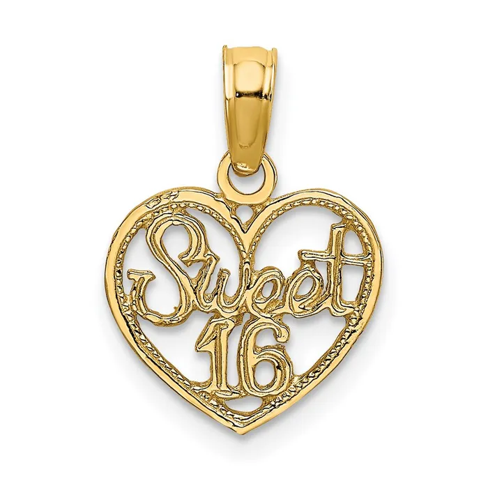 Charm Necklaces TreasureFineJewelers 14K SWEET 16 in Heart Charm