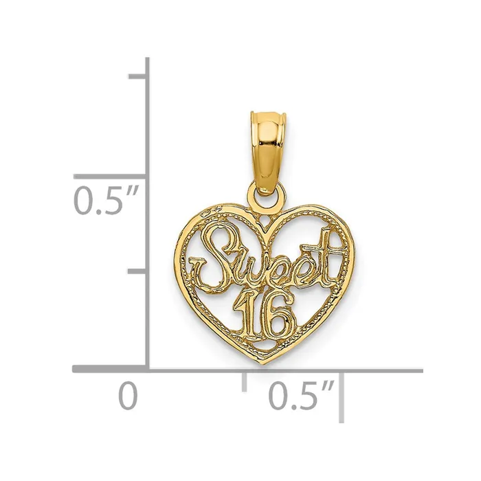 Charm Necklaces TreasureFineJewelers 14K SWEET 16 in Heart Charm